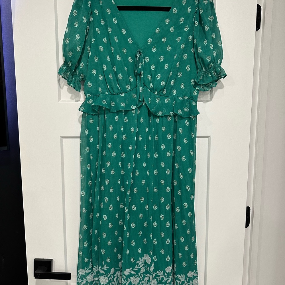 LC Lauren Conrad Teal Floral Long Sleeve Dress